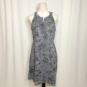 Converse Sleeveless Floral Midi Dress Gray Cinch Waist Women's Medium Skater